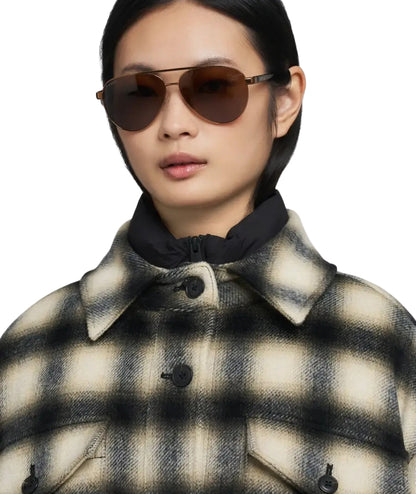 Replay Cappotto Corto Check in Lana W7916.000.52804 Nero Beige Bianco