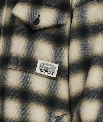 Replay Cappotto Corto Check in Lana W7916.000.52804 Nero Beige Bianco