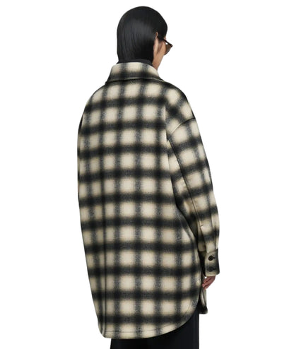 Replay Cappotto Corto Check in Lana W7916.000.52804 Nero Beige Bianco