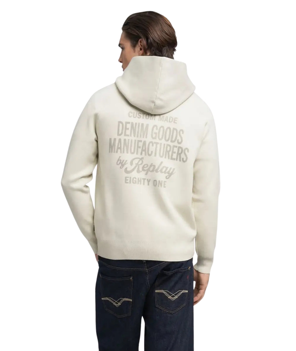 Replay Felpa con Cappuccio e Full Zip UK4879.000.G23896 Bianco