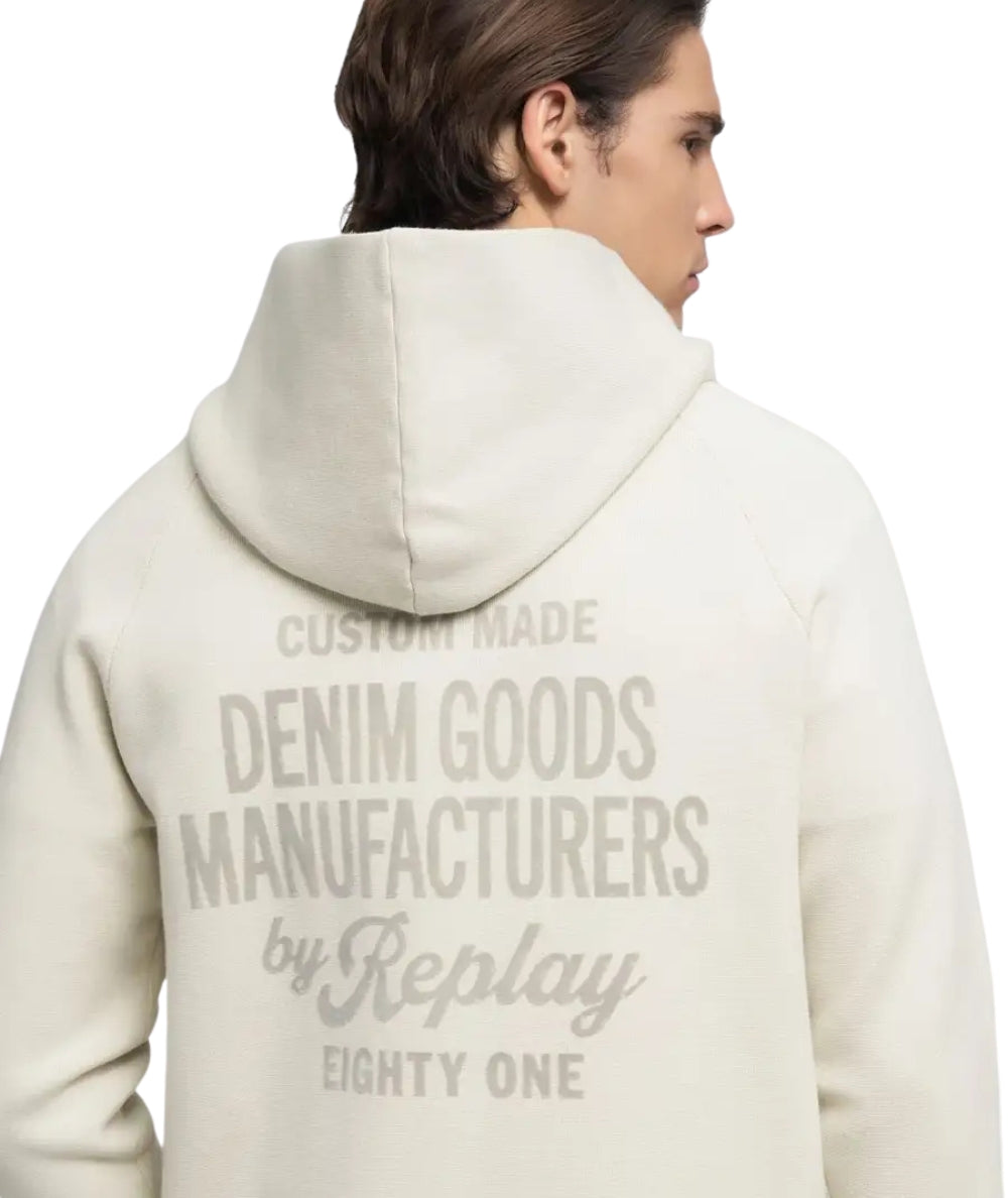 Replay Felpa con Cappuccio e Full Zip UK4879.000.G23896 Bianco