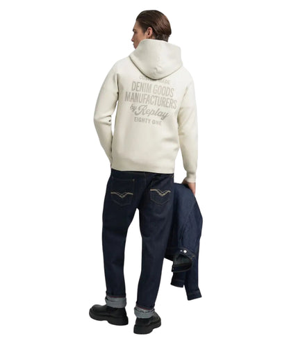 Replay Felpa con Cappuccio e Full Zip UK4879.000.G23896 Bianco
