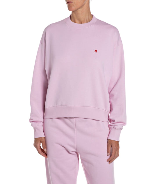 Replay Felpa in Cotone a Girocollo W3461C.000.23802 Rosa Chiaro