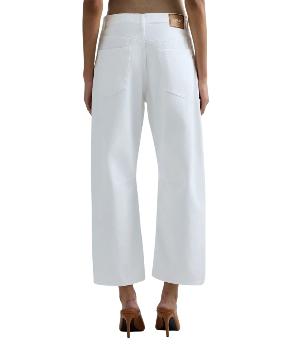 Replay Jeans Janie Barrel Fit a Vita Bassa WB550 .000.858001D Bianco 