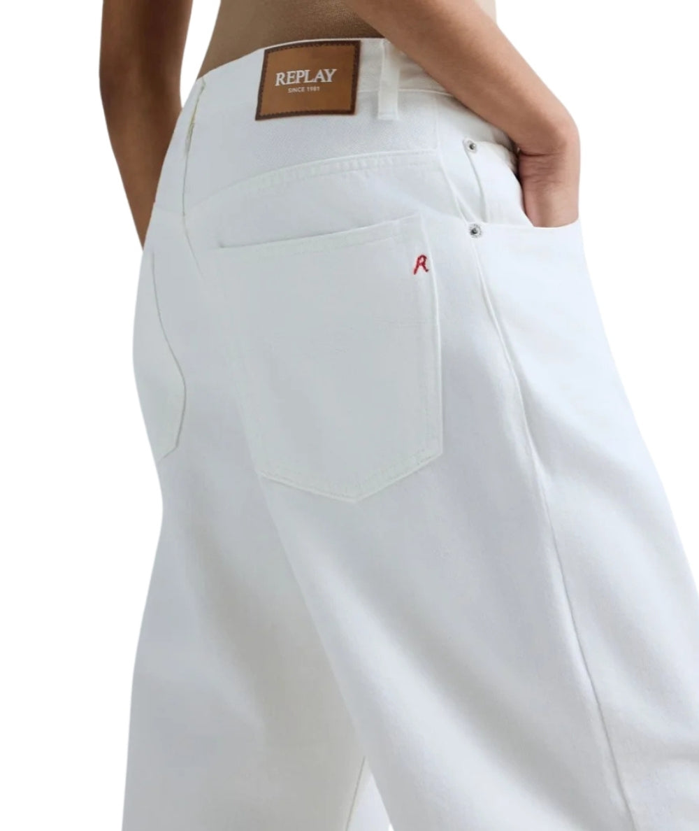 Replay Jeans Janie Barrel Fit a Vita Bassa WB550 .000.858001D Bianco