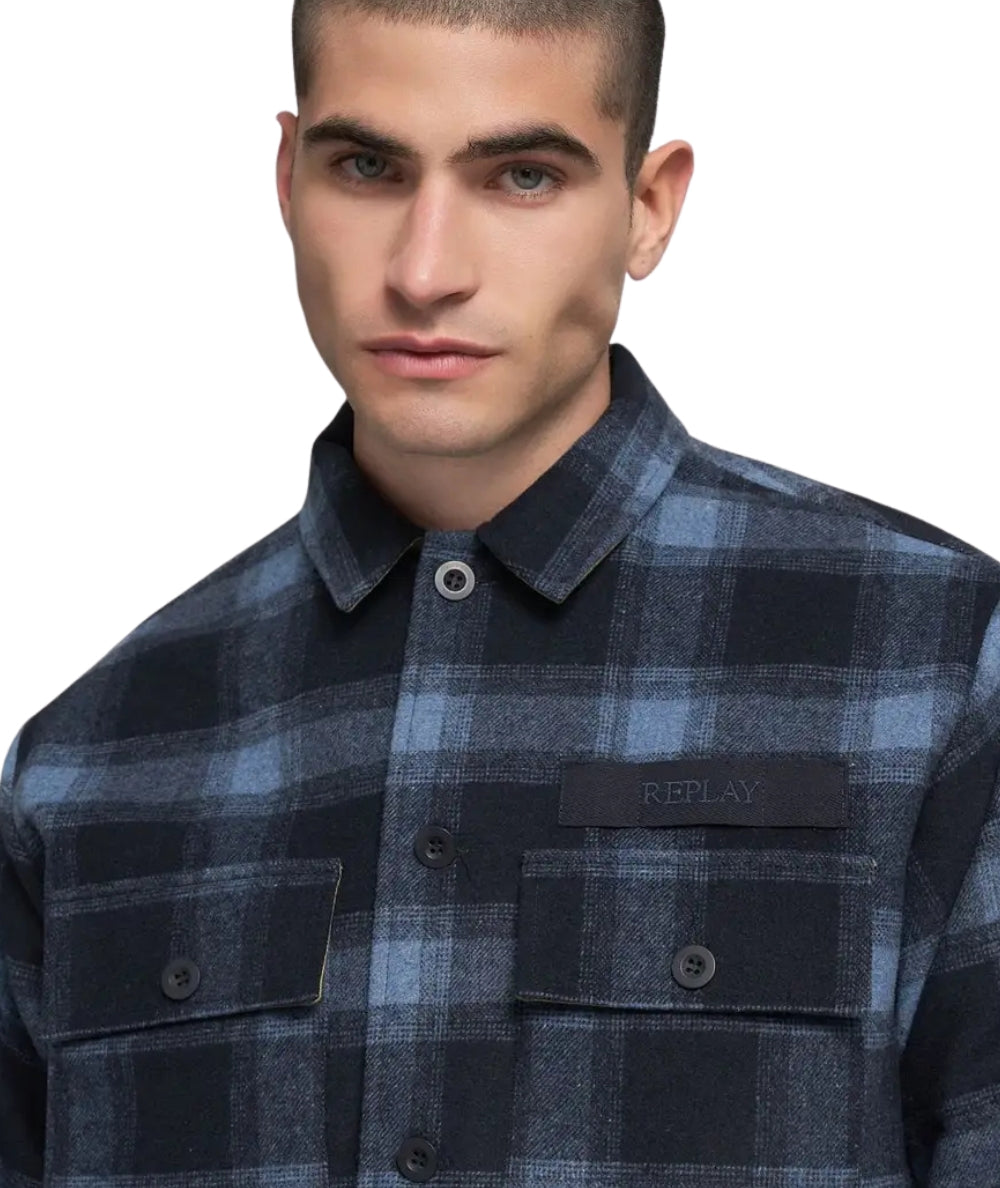 Replay Overshirt Fantasia Check  M8493.000.52808 Blu Navy Azzurro
