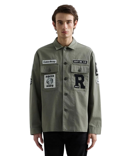 Replay Overshirt con Patch all Over M8445C.000.85022N Verde Militare