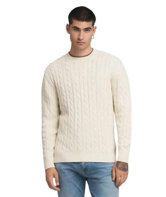 Replay Pullover Girocollo a Trecce UK4866.000.G21280G Bianco Ghiaccio