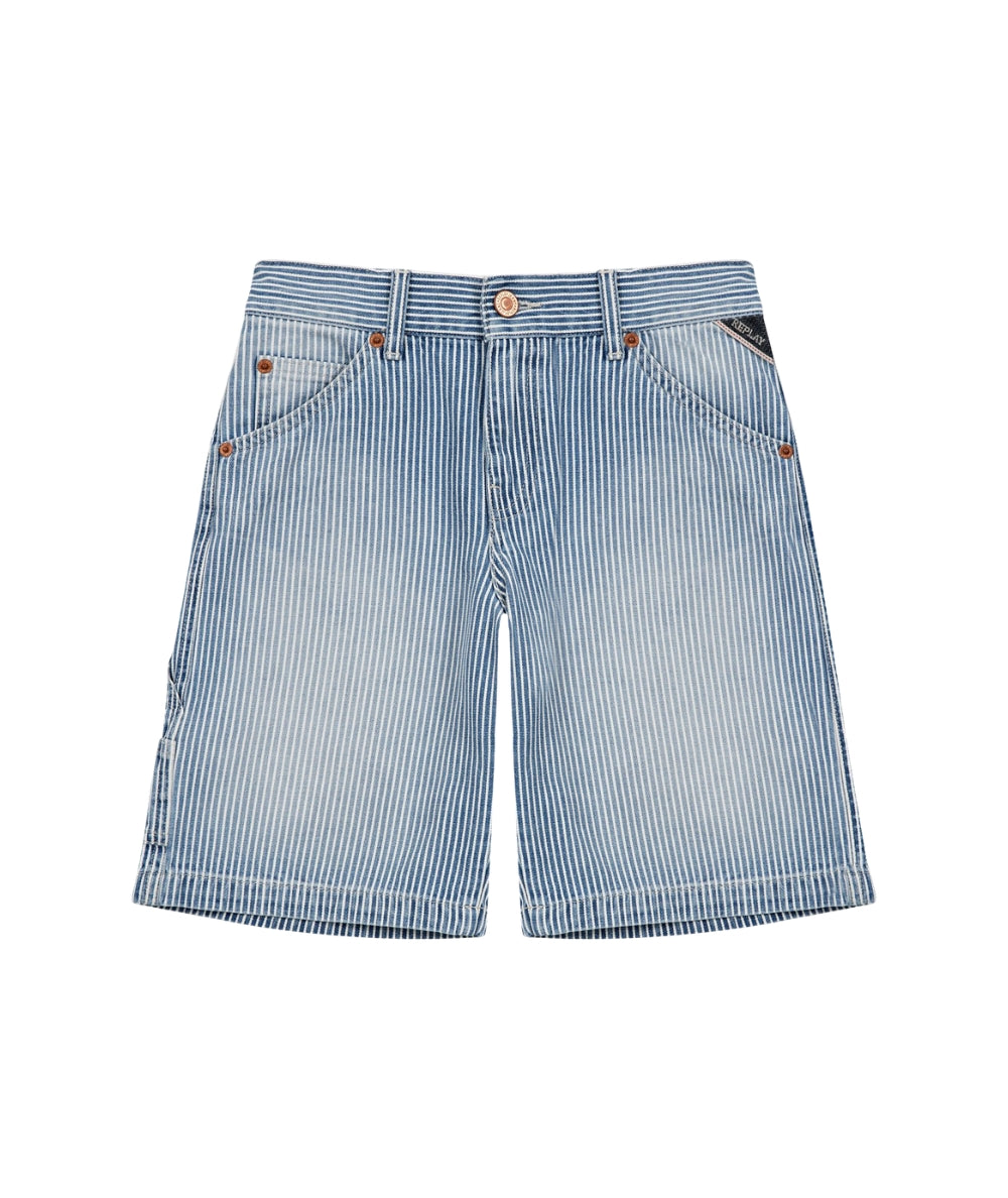 Replay & Sons Bermuda a Righe in Denim SB9554.050.8555845 Denim Chiaro Bianco