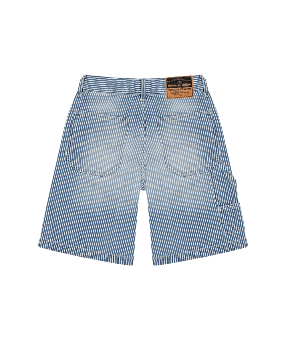 Replay & Sons Bermuda a Righe in Denim SB9554.050.8555845 Denim Chiaro Bianco