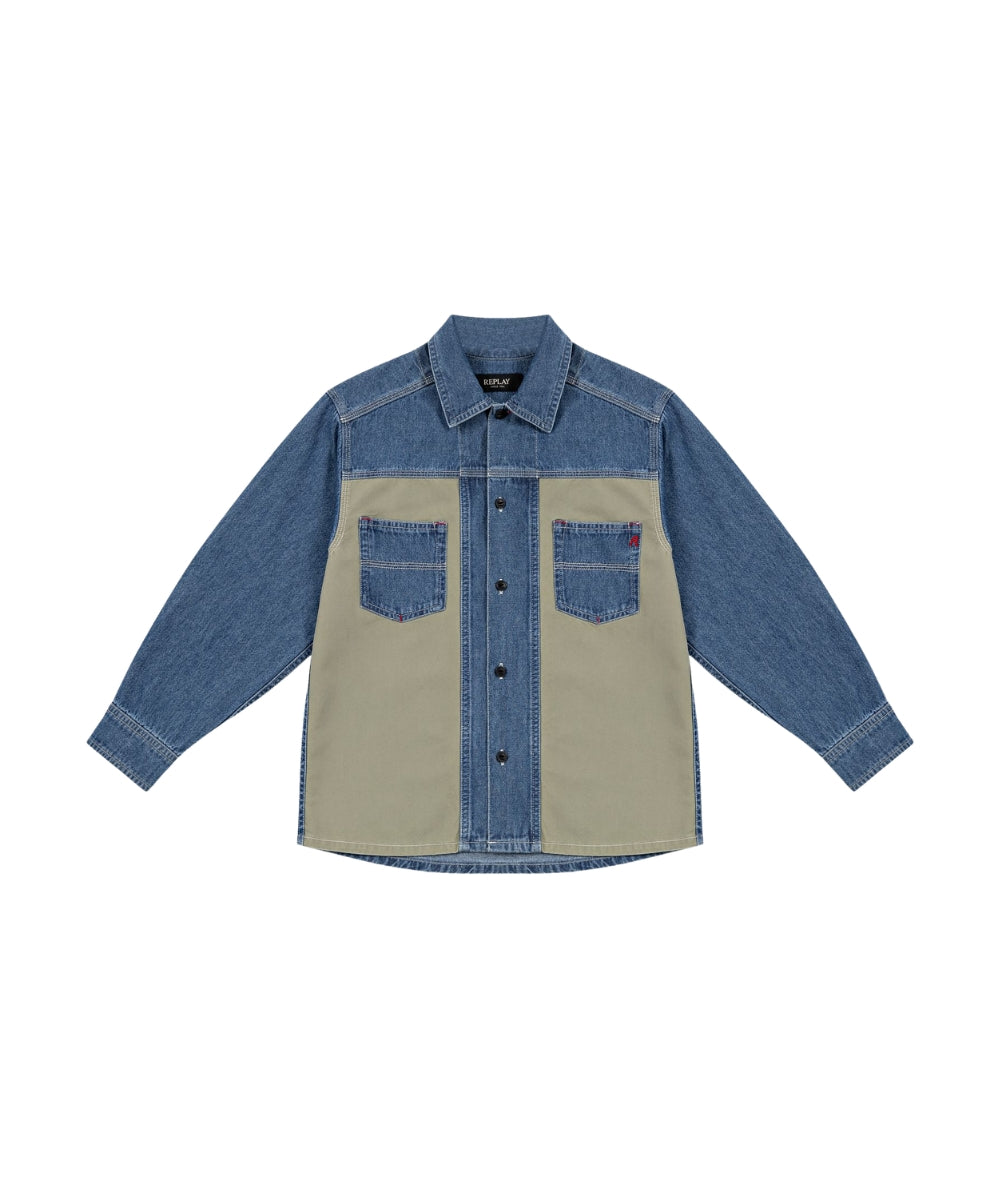 Replay & Sons Camicia con Tasche in Denim e Gabardina SB1129.050.10379 Denim