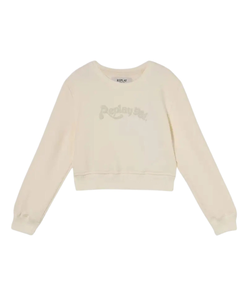 Replay & Sons Felpa Cropped con Stampa SG2137.050.23972 Bianco latte