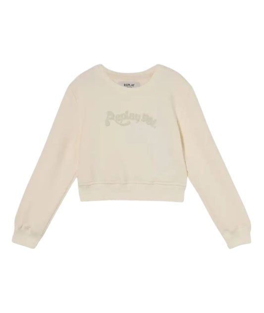 Replay & Sons Felpa Cropped con Stampa SG2137.050.23972 Bianco latte