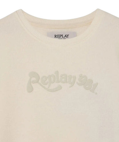 Replay & Sons Felpa Cropped con Stampa SG2137.050.23972 Bianco latte