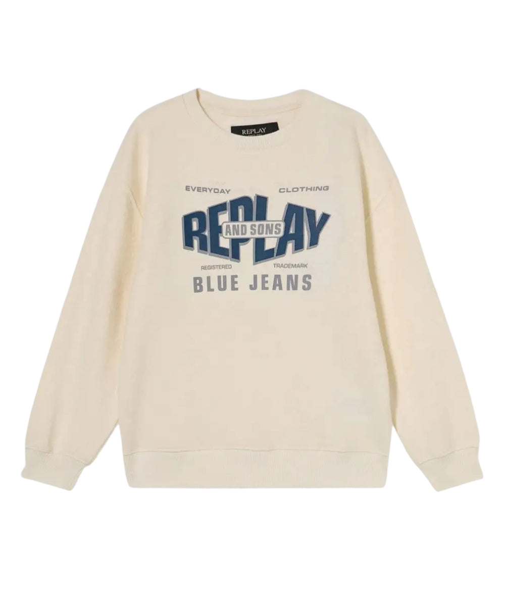 Replay & Sons Felpa Girocollo con Stampa SB2077.050.23972 Bianco Latte