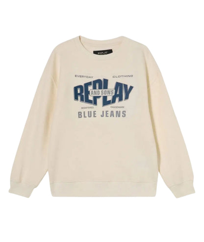 Replay & Sons Felpa Girocollo con Stampa SB2077.050.23972 Bianco Latte