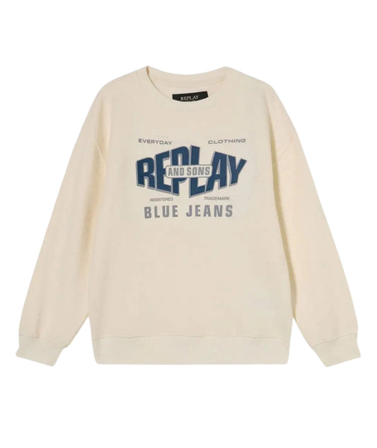 Replay & Sons Felpa Girocollo con Stampa SB2077.050.23972 Bianco Latte