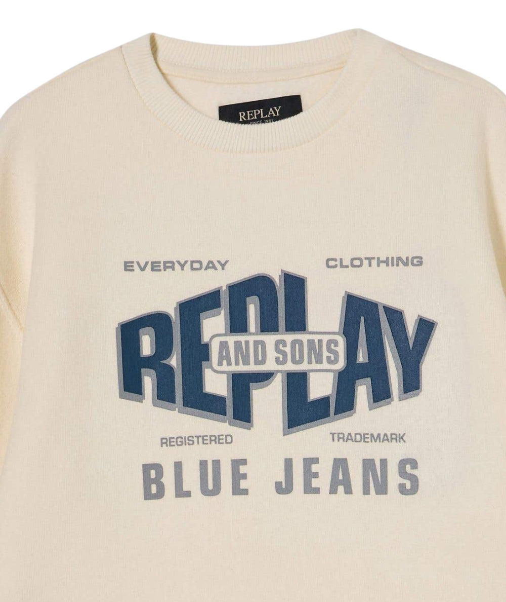 Replay & Sons Felpa Girocollo con Stampa SB2077.050.23972 Bianco Latte