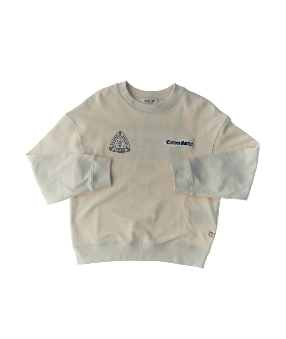 Replay & Sons Felpa con Scritte in cotone Girocollo SB2081.050.24078 Grigio Chiaro