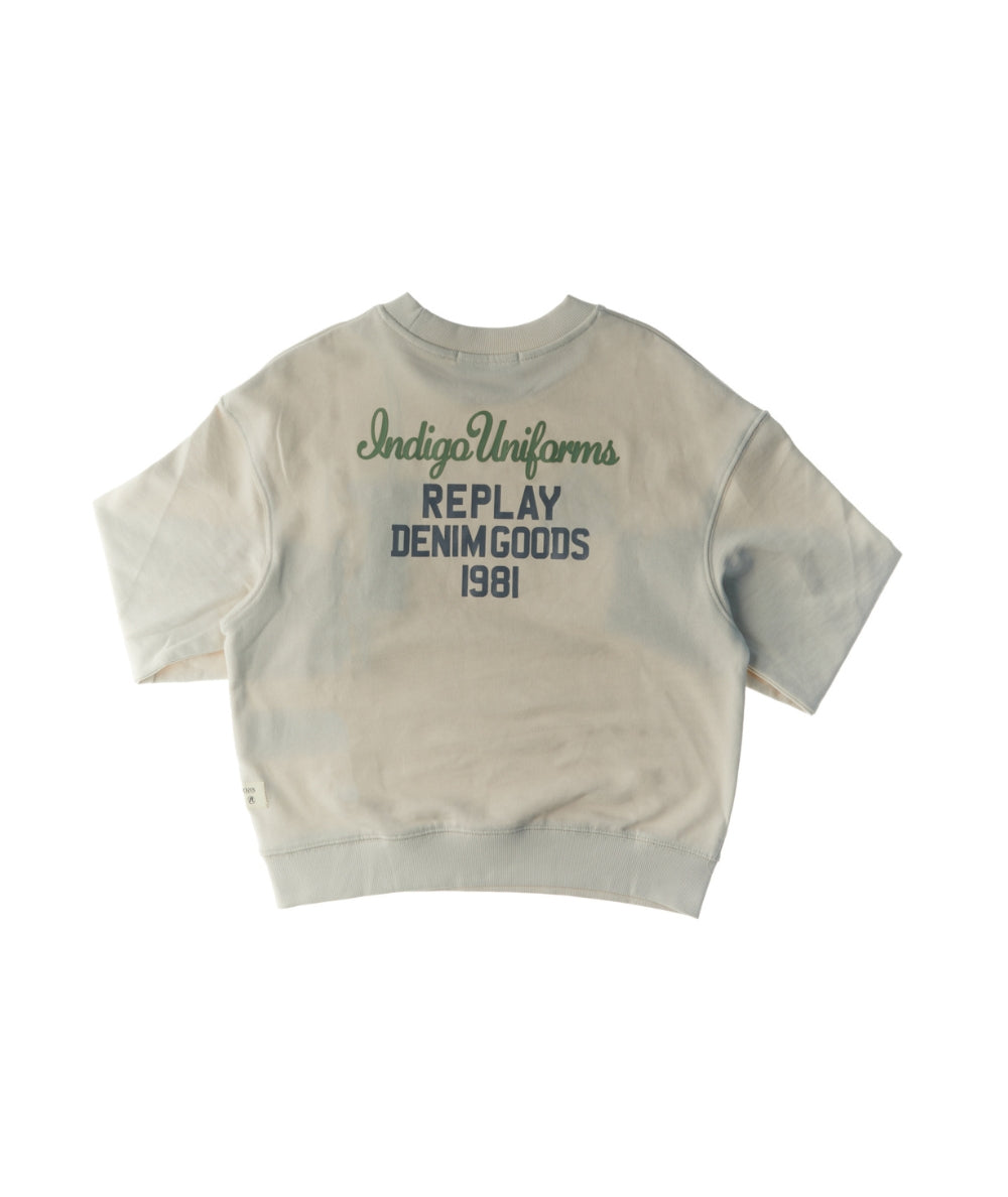 Replay & Sons Felpa con Scritte in cotone Girocollo SB2081.050.24078 Grigio Chiaro