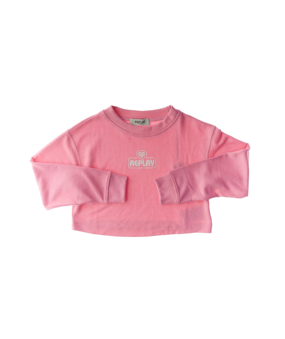 Replay & Sons Felpa con Stampa in Misto Viscosa Cropped SG2125.055.24080 Rosa