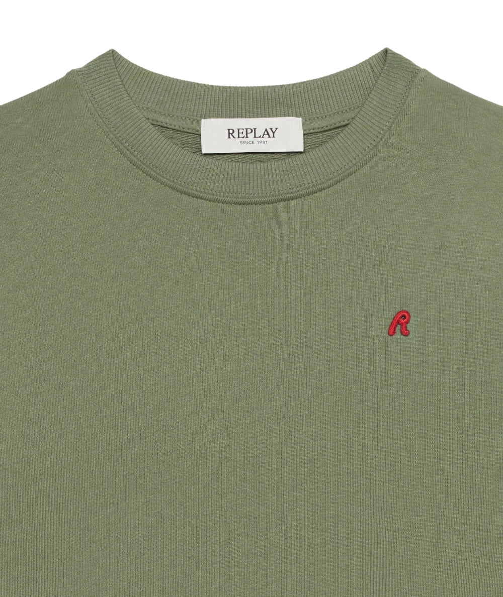 Replay & Sons Felpa con logo in Misto Cotone SB2075.052.24078 Verde Oliva