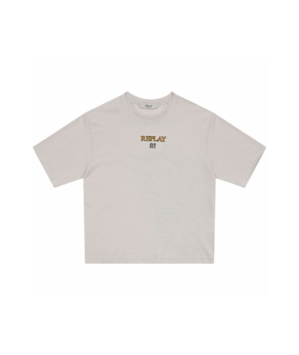Replay & Sons T-shirt con Scritta in Cotone Girocollo SB7362.050.22336 Grigio Chiaro