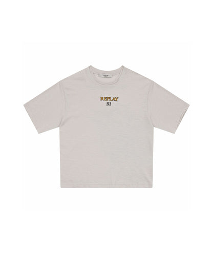 Replay & Sons T-shirt con Scritta in Cotone Girocollo SB7362.050.22336 Grigio Chiaro