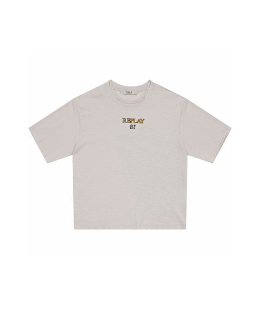 Replay & Sons T-shirt con Scritta in Cotone Girocollo SB7362.050.22336 Grigio Chiaro