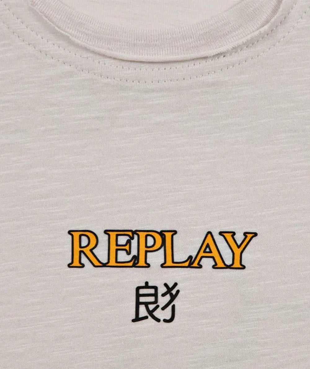 Replay & Sons T-shirt con Scritta in Cotone Girocollo SB7362.050.22336 Grigio Chiaro