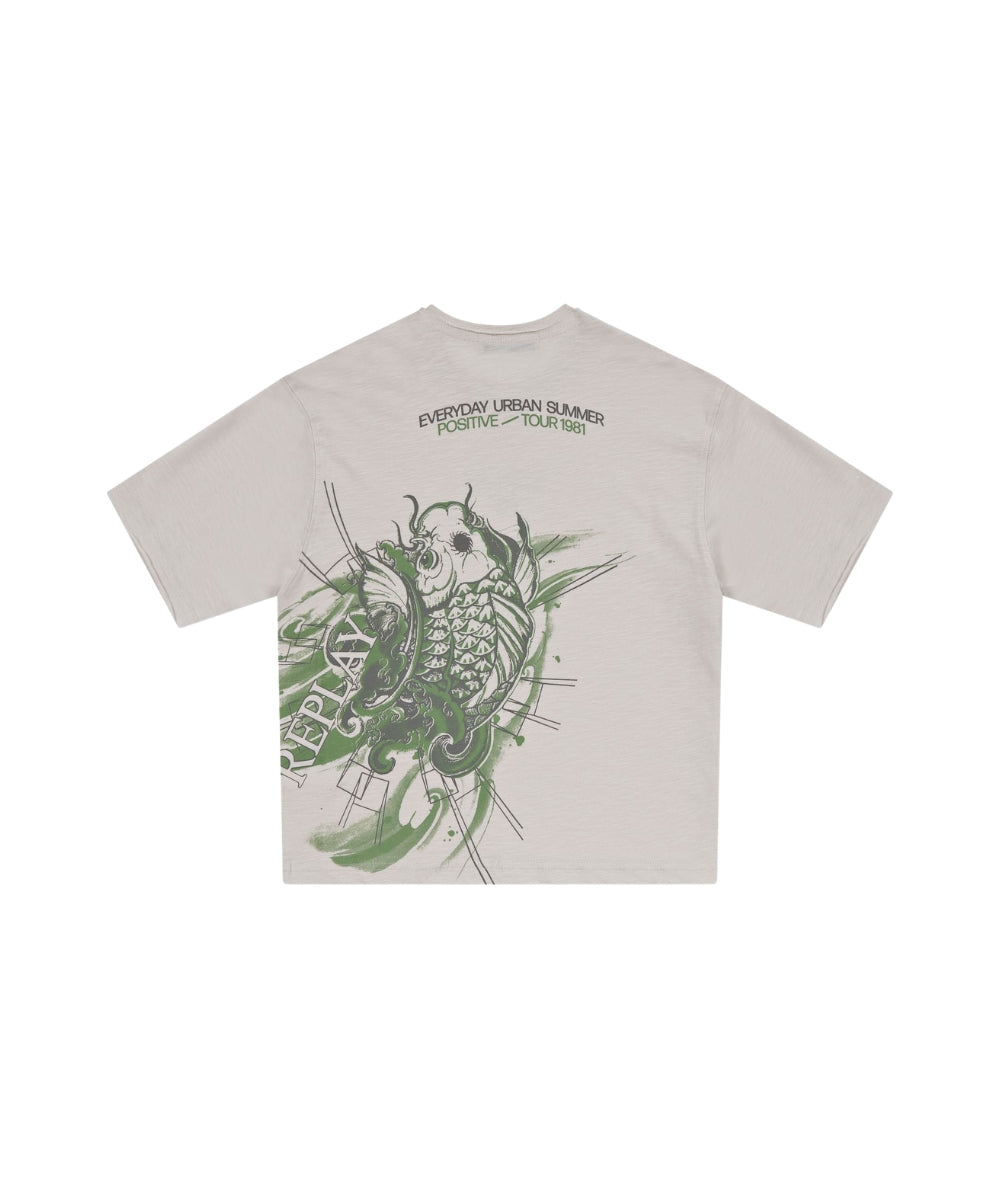 Replay & Sons T-shirt con Scritta in Cotone Girocollo SB7362.050.22336 Grigio Chiaro