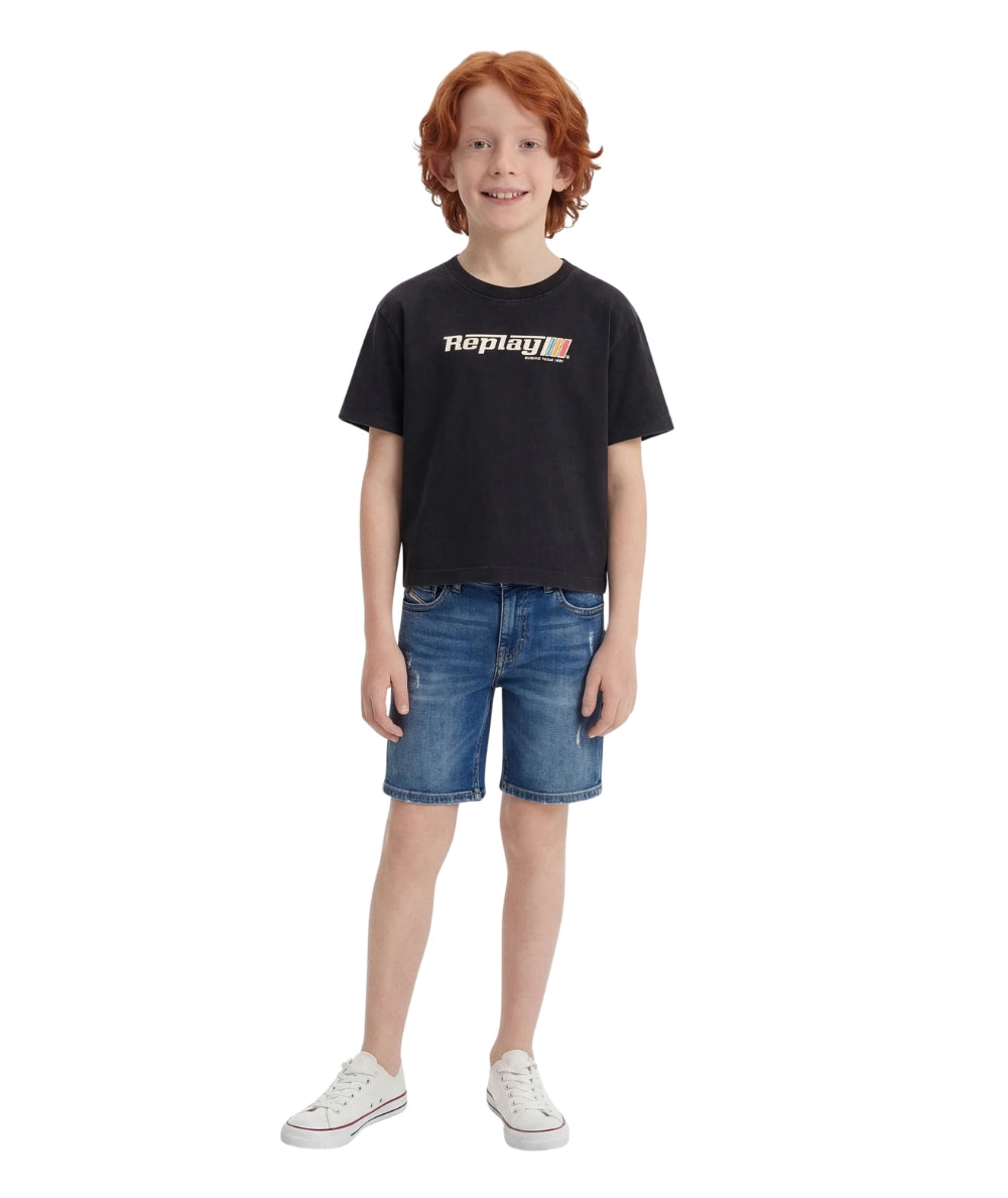Replay & Sons T-shirt con Stampa in Cotone SB7358.052.2660M Nero Lavagna
