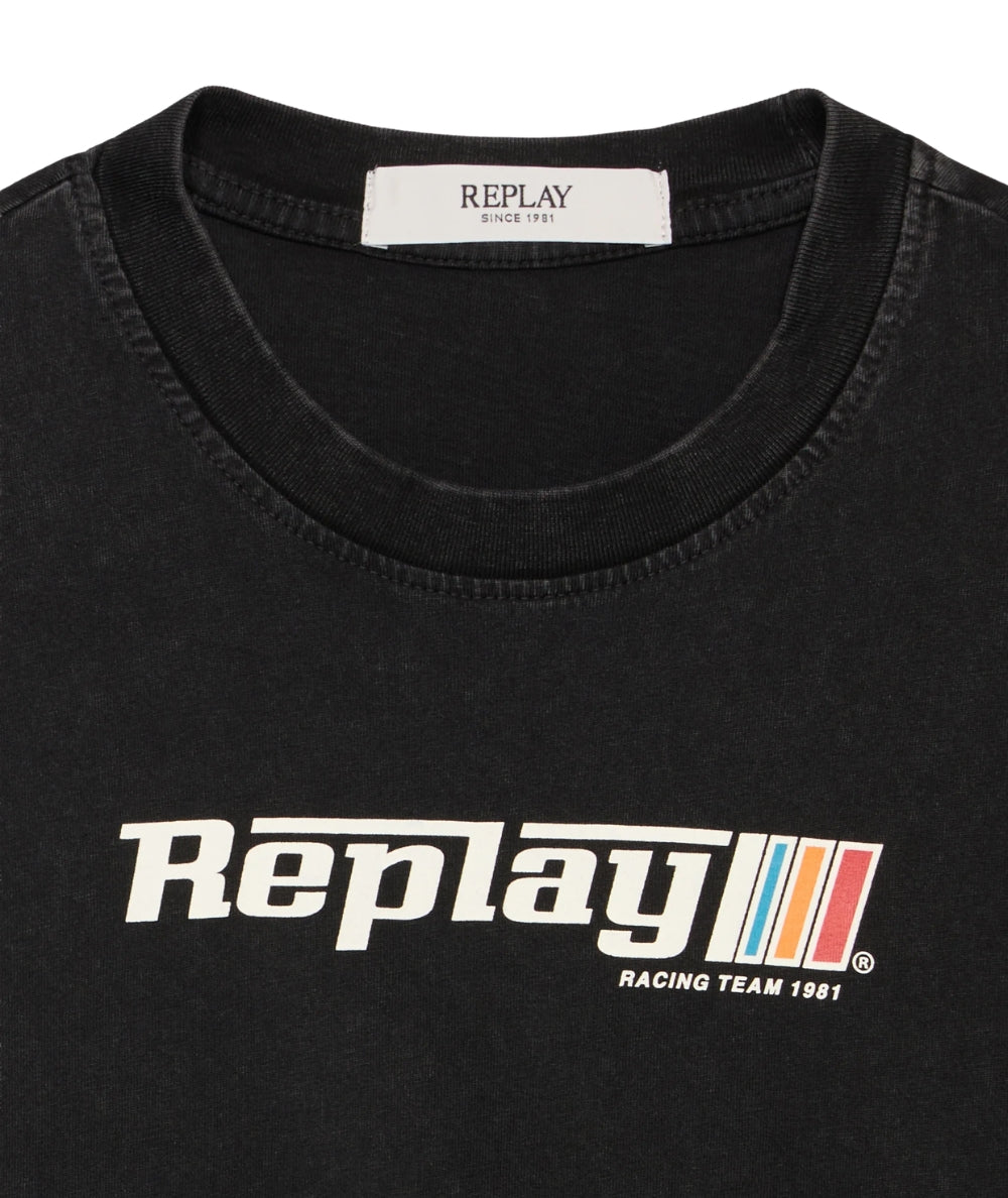 Replay & Sons T-shirt con Stampa in Cotone SB7358.052.2660M Nero Lavagna