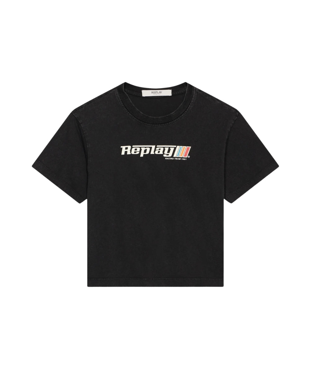 Replay & Sons T-shirt con Stampa in Cotone SB7358.052.2660M Nero Lavagna
