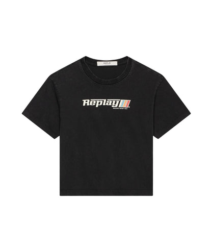 Replay & Sons T-shirt con Stampa in Cotone SB7358.052.2660M Nero Lavagna