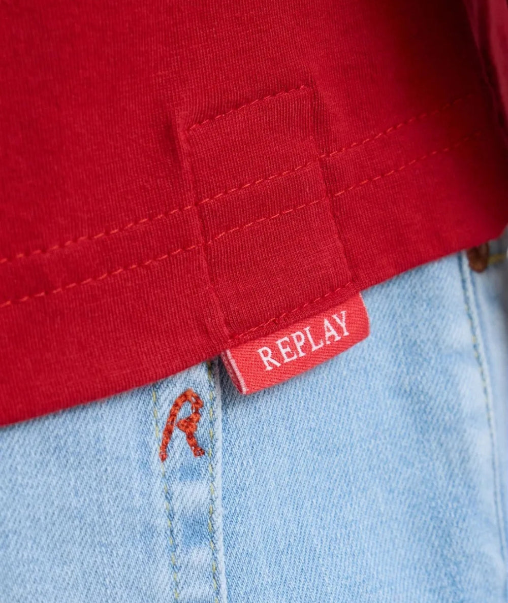 Replay T-shirt Girocollo con Logo R Ricamato M3015.000.2660 Rosso