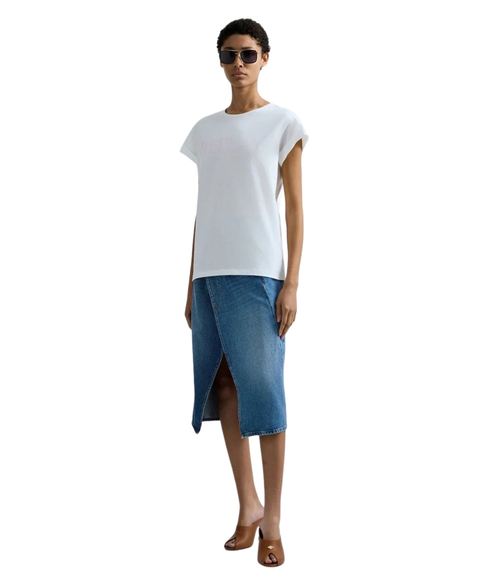 Replay T-shirt in Cotone con Girocollo e Logo W3473B.000.2660 Bianco