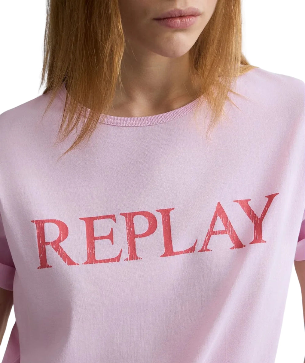 Replay T-shirt in Cotone con Girocollo e Logo W3473B.000.2660 Rosa