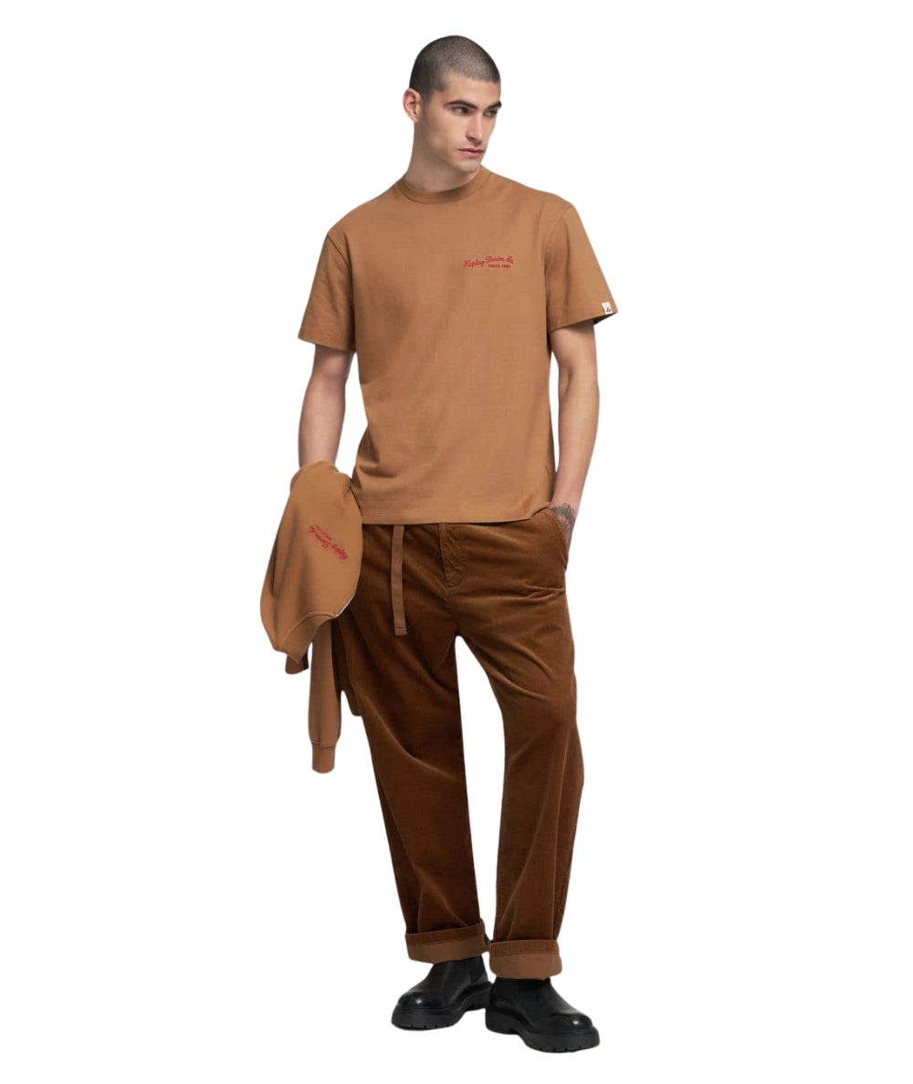 Replay T-shirt in Cotone con Ricamo M3249.000.23938 Arancio Ruggine