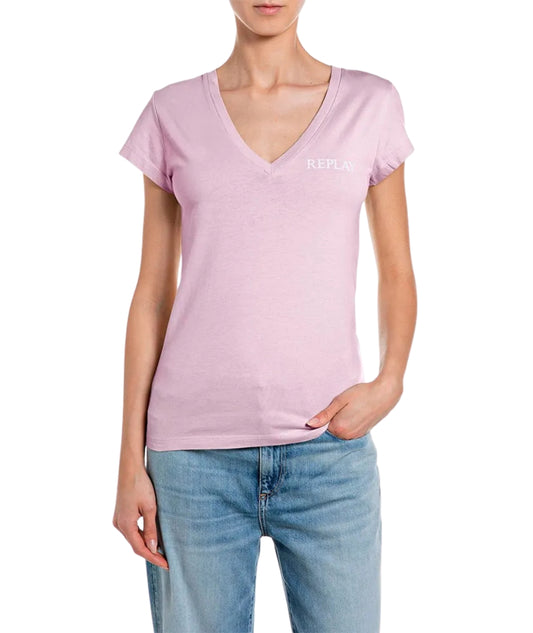 Replay T-shirt in Cotone con Scollo a V W3467B.000.22658D Rosa