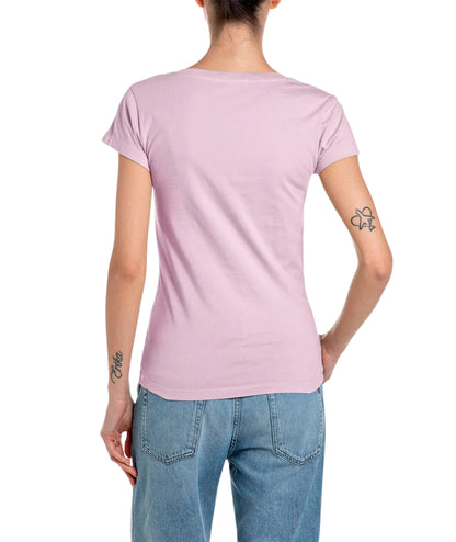 Replay T-shirt in Cotone con Scollo a V W3467B.000.22658D Rosa