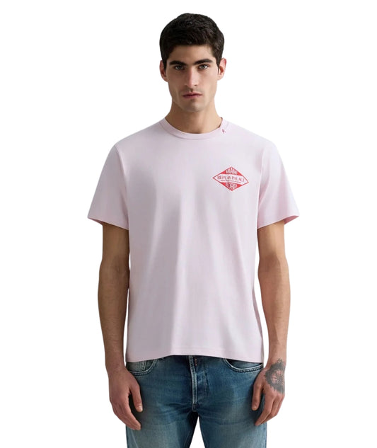 Replay T-shirt in Jersey con Girocollo e Stampa M3344.000.2660 Rosa