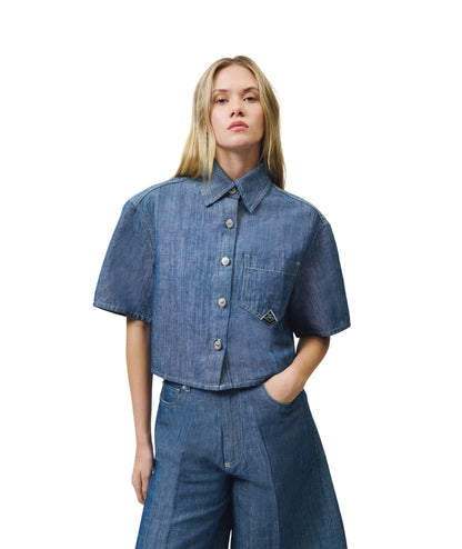 Roy Roger's Camicia in Chambray Cropped RND90141D7380021  Denim Chiaro