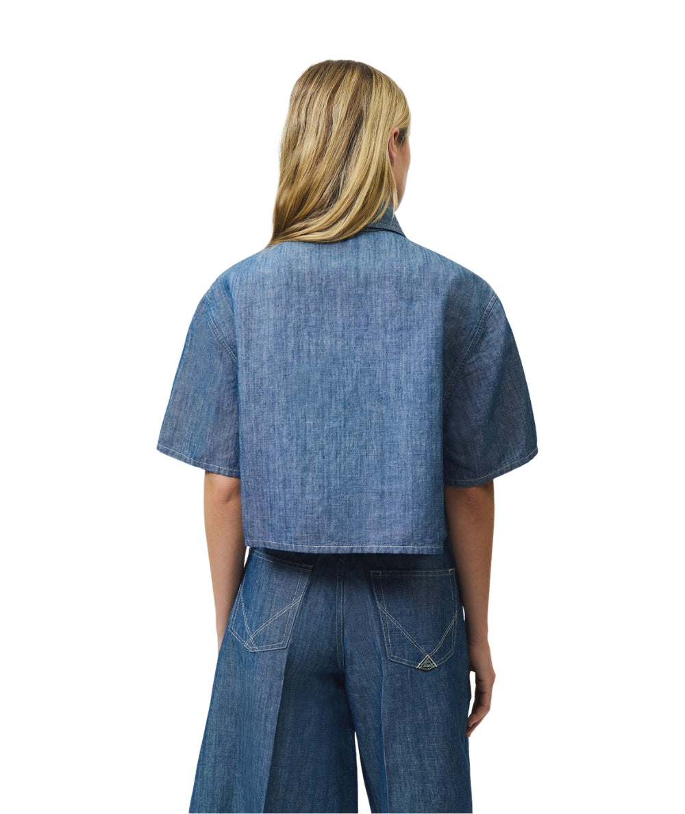 Roy Roger's Camicia in Chambray Cropped RND90141D7380021  Denim Chiaro