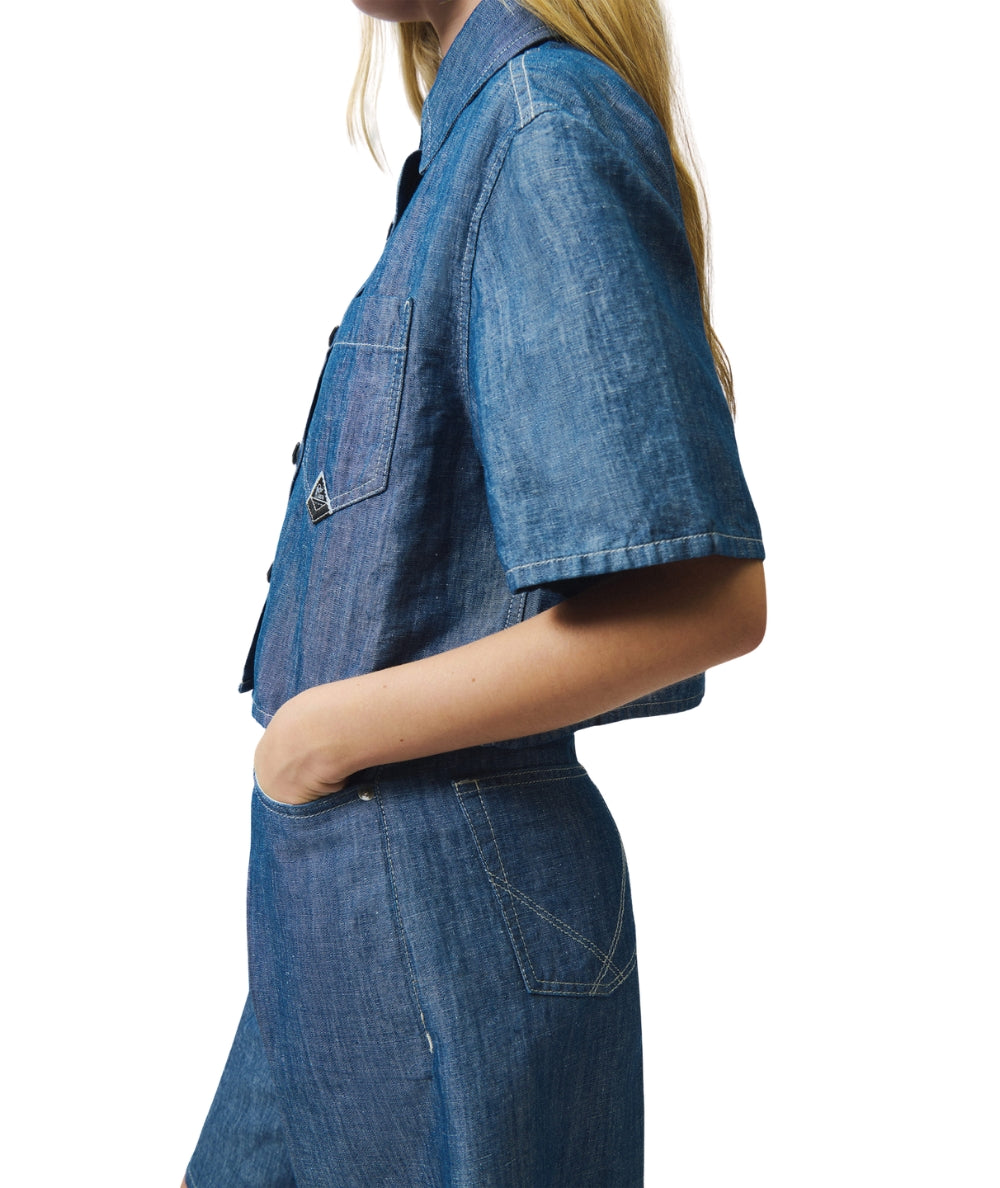 Roy Roger's Camicia in Chambray Cropped RND90141D7380021  Denim Chiaro