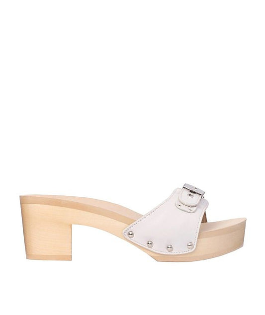 SCHOLL ZOCCOLI IN LEGNO E PELLE PESCURA IBIZA F294521065 BIANCO