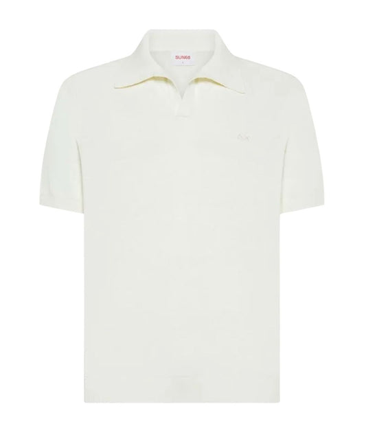 SUN68 Polo in Filo con Collo Skipper K36128 Bianco Latte