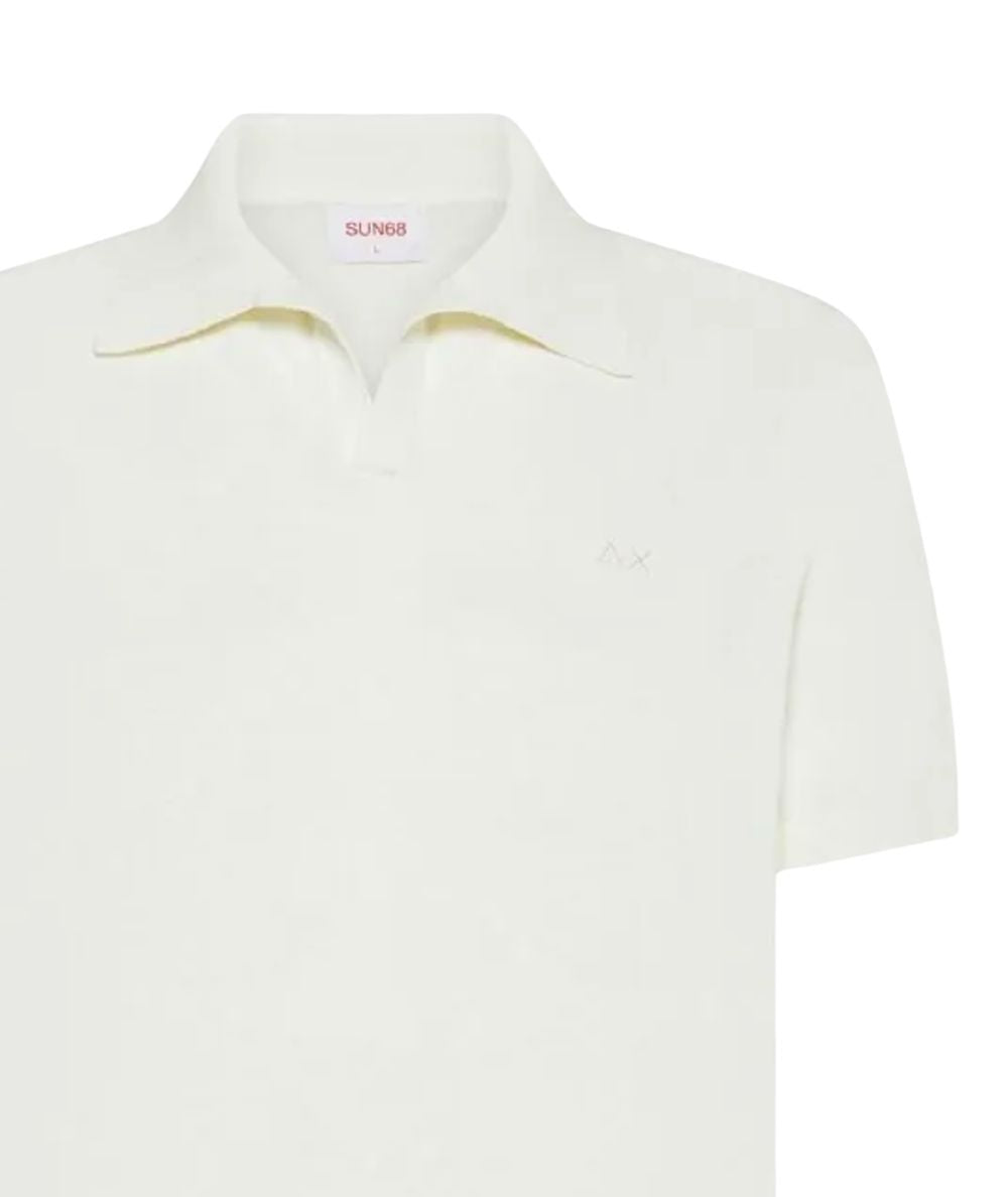 SUN68 Polo in Filo con Collo Skipper K36128 Bianco Latte