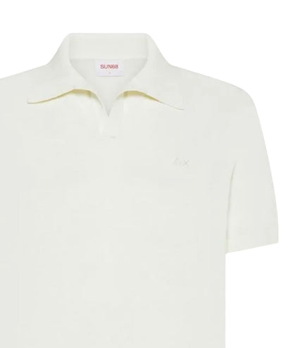 SUN68 Polo in Filo con Collo Skipper K36128 Bianco Latte