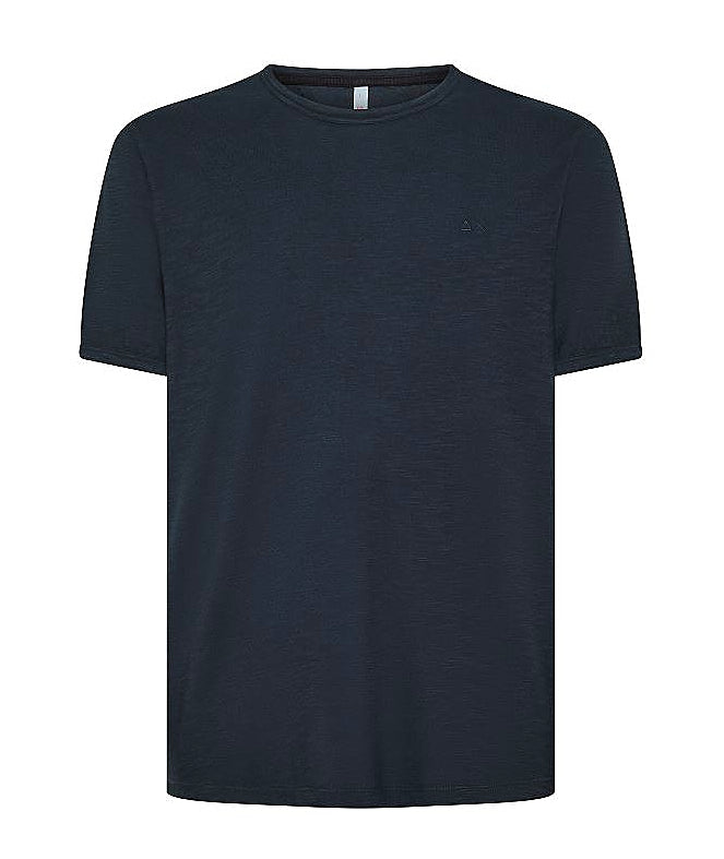 SUN68 T-shirt Stondata in Cotone Fiammato T35118 Blu Navy
